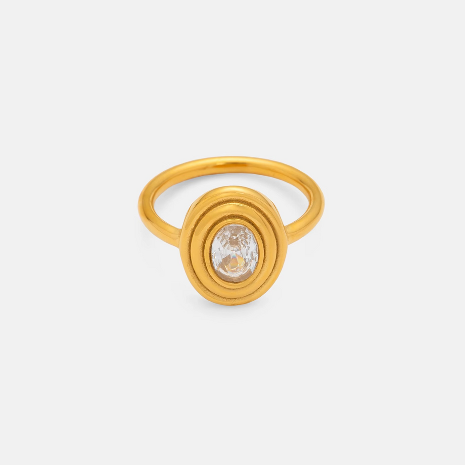 Gold-Plated Stainless Steel Ring with Zircon
