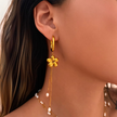 Gold-Plated Stainless Steel Long Earrings with Pearl Accents