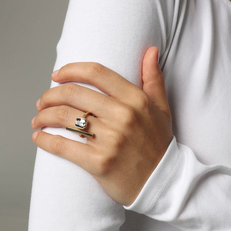 Bronze Asymmetric Ring with Crystal Accent