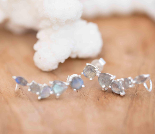 Sterling Silver Ear Climbers with Labradorite