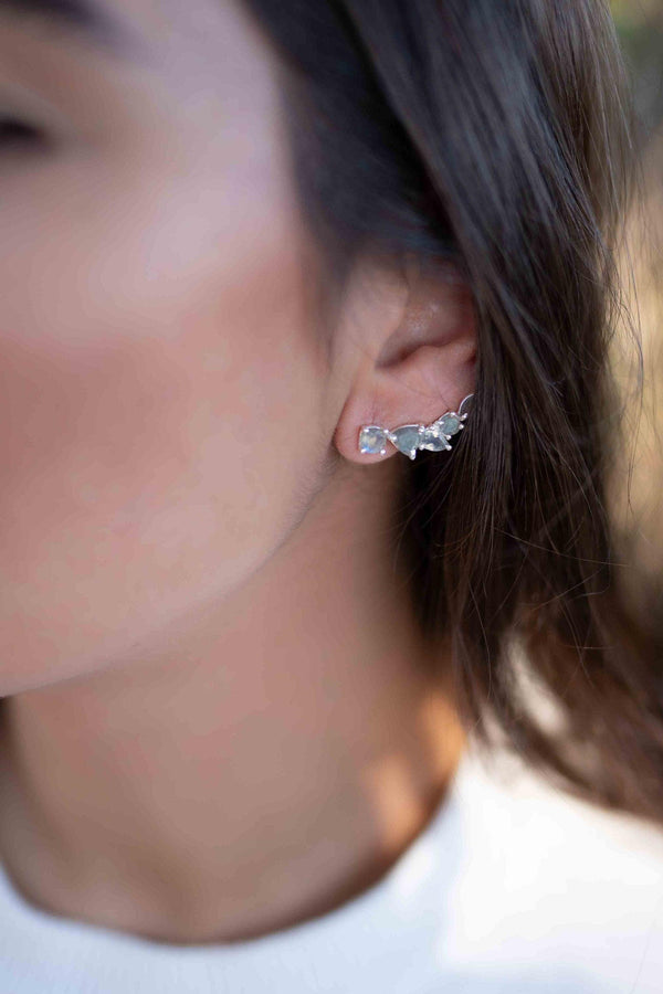 Sterling Silver Ear Climbers with Labradorite