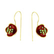 Bronze Drop Earrings with Red Enamel Flower