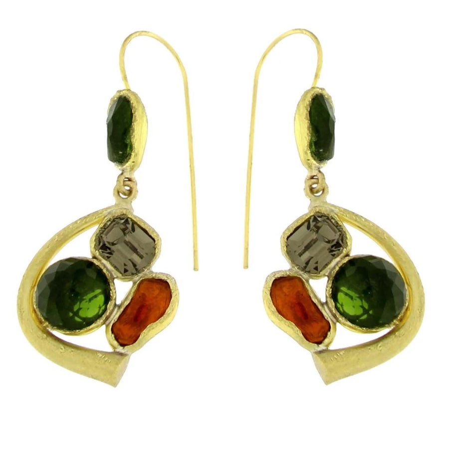 Bronze Earrings with Crystal and Resin