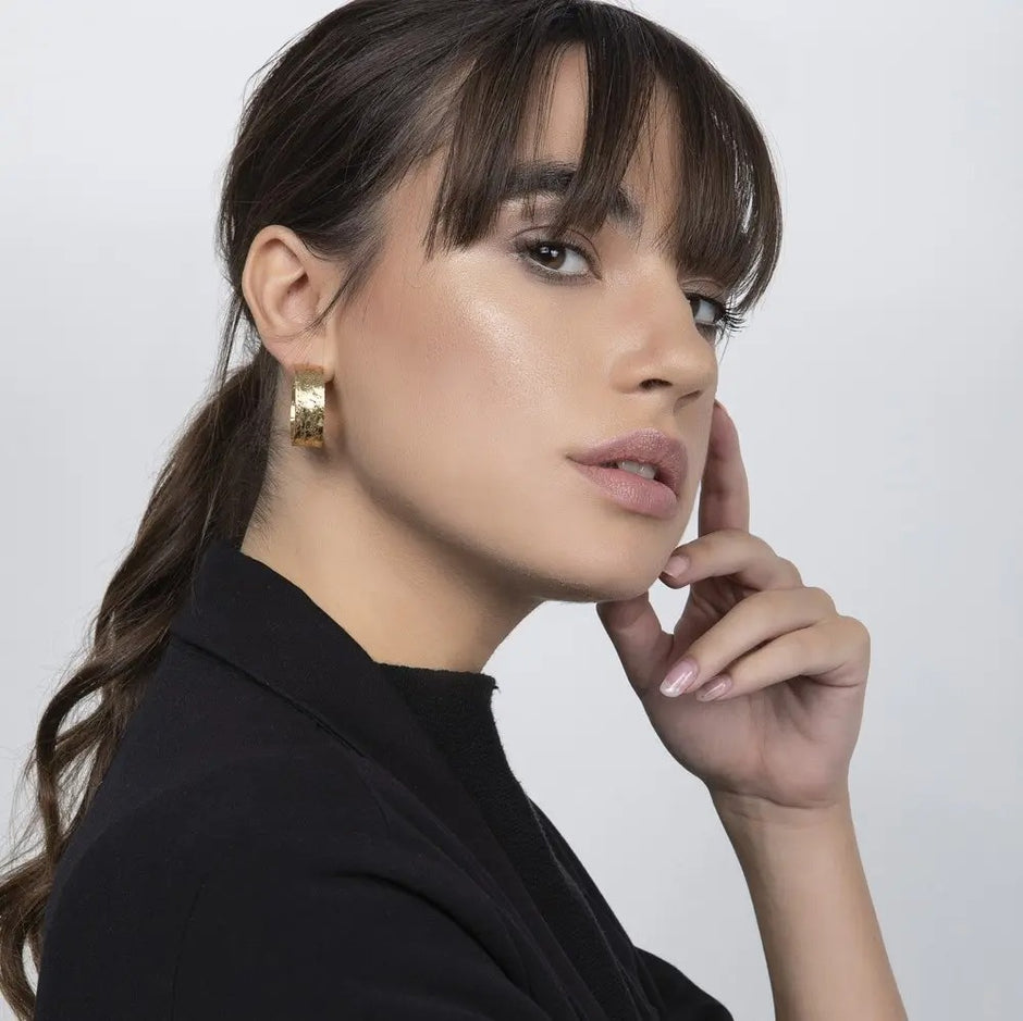 Glassy Textured Bronze Hoop Earrings