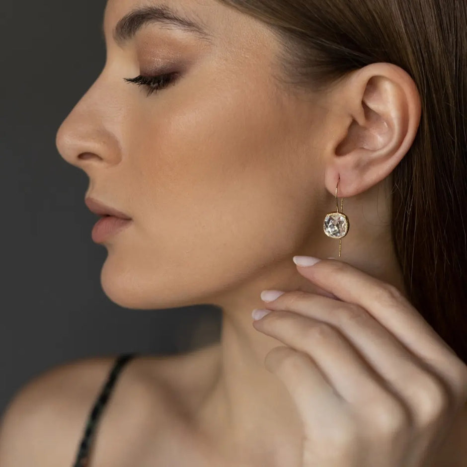 Bronze Drop Earrings with Crystal Accent