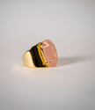 Adjustable Oval-Cut Natural Stone Ring in Gold-Plated Bronze