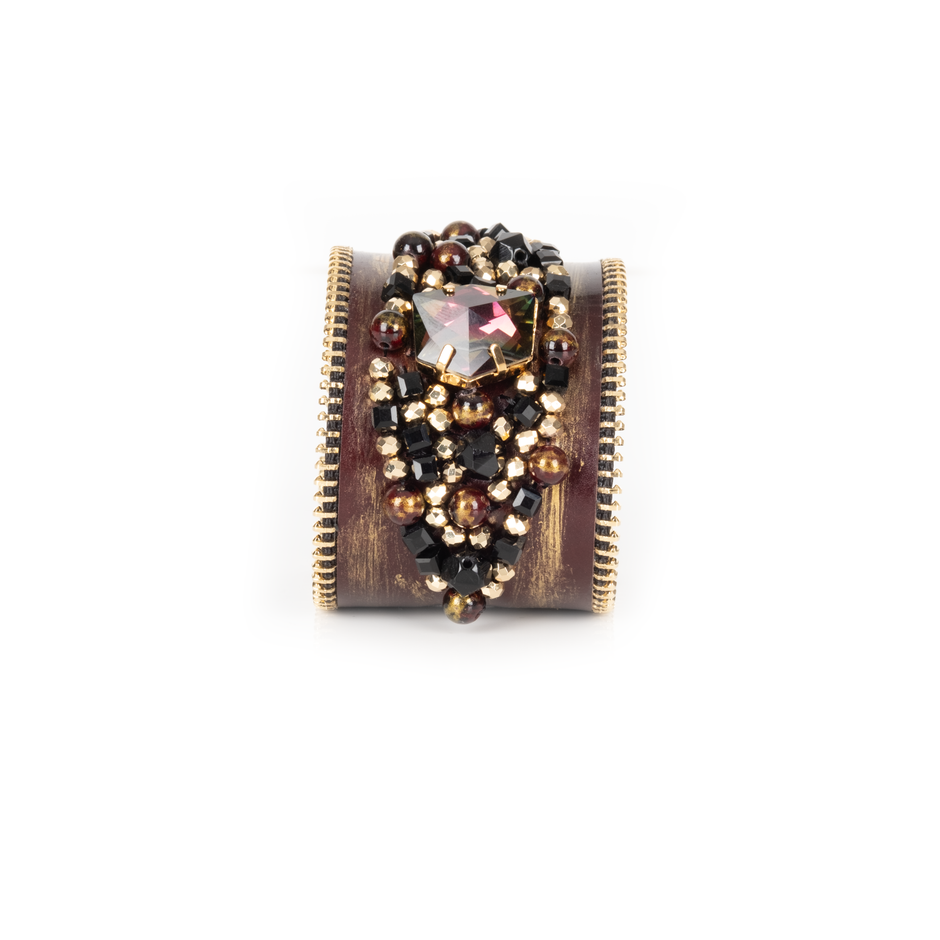 Noir Ember Crystal Leather Cuff