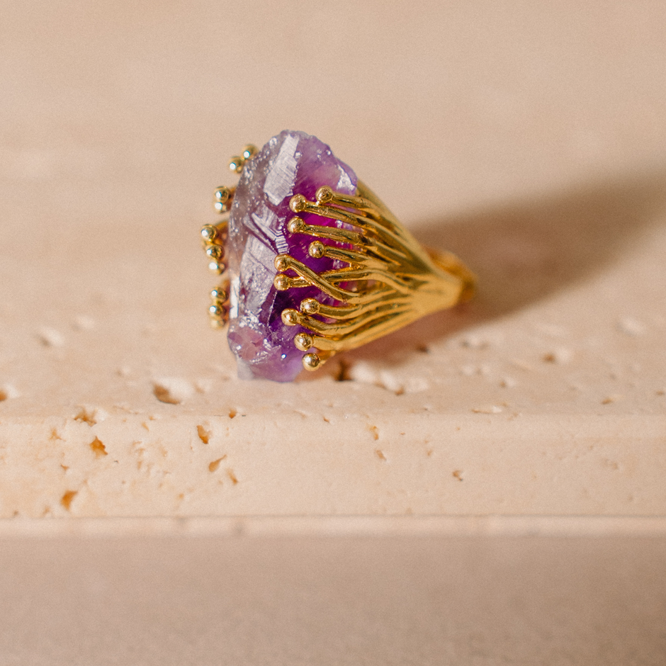 Aquamarine Statement Ring in 18K Gold-Plated Alloy
