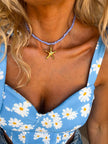 Blue & White Beaded Necklace with 24K Gold-Plated Starfish Pendant