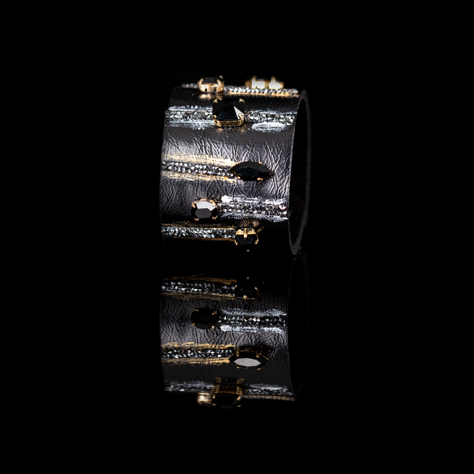Obsidian Rebel Crystal Leather Cuff by The Dark Atelier