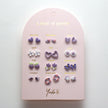 Yuko-B Kids Ceramic Stud Earrings Set – Purple Motifs (12 Pairs)