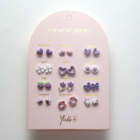 Kids Stud Earrings Set with Purple Decorative Motifs