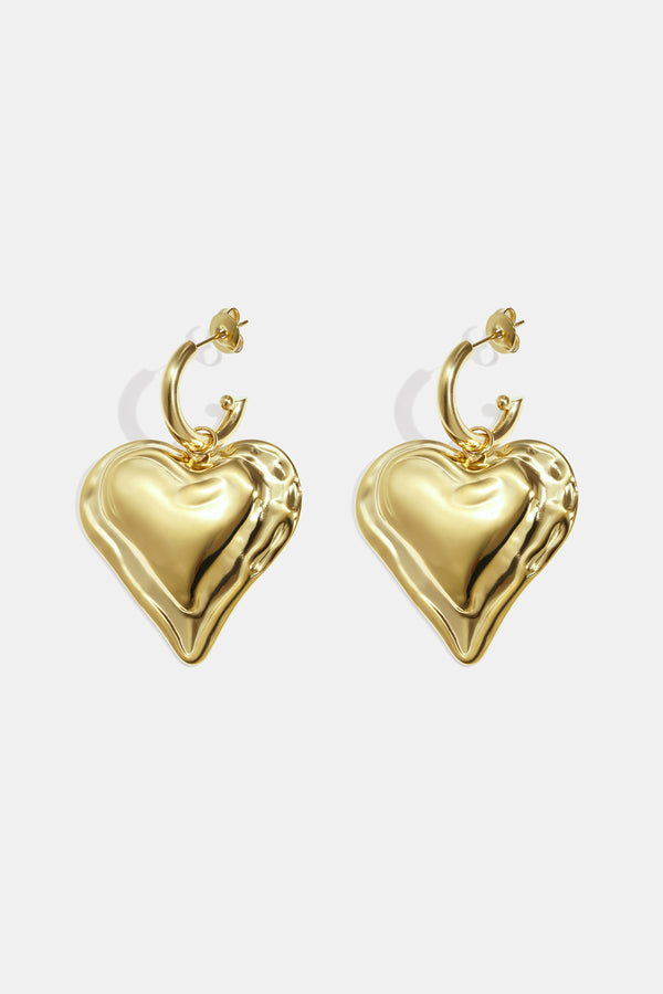 Bold Heart Drop Earrings in gold tone