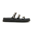 Black Leather Sandals with Silver-Tone Details