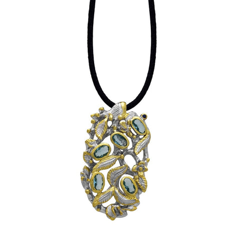 Sterling Silver Botanical Pendant Necklace with Gold-Plated Details and Zircon