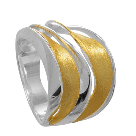 Sterling Silver Ring with Gold-Plated Wave Design