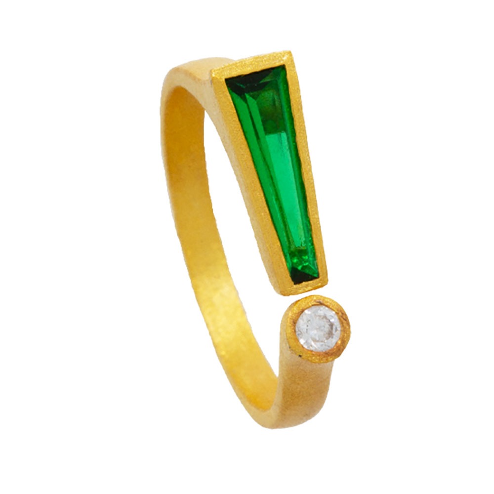 Handmade Gold-Plated Sterling Silver Ring with Emerald & White Zircon
