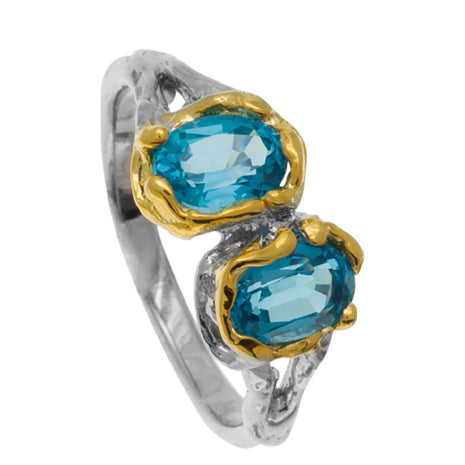 Sterling Silver Ring with Gold Detail and Paraiba Tourmaline