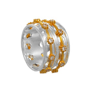 Handmade Sterling Silver & Gold-Plated Ring with White Zircon