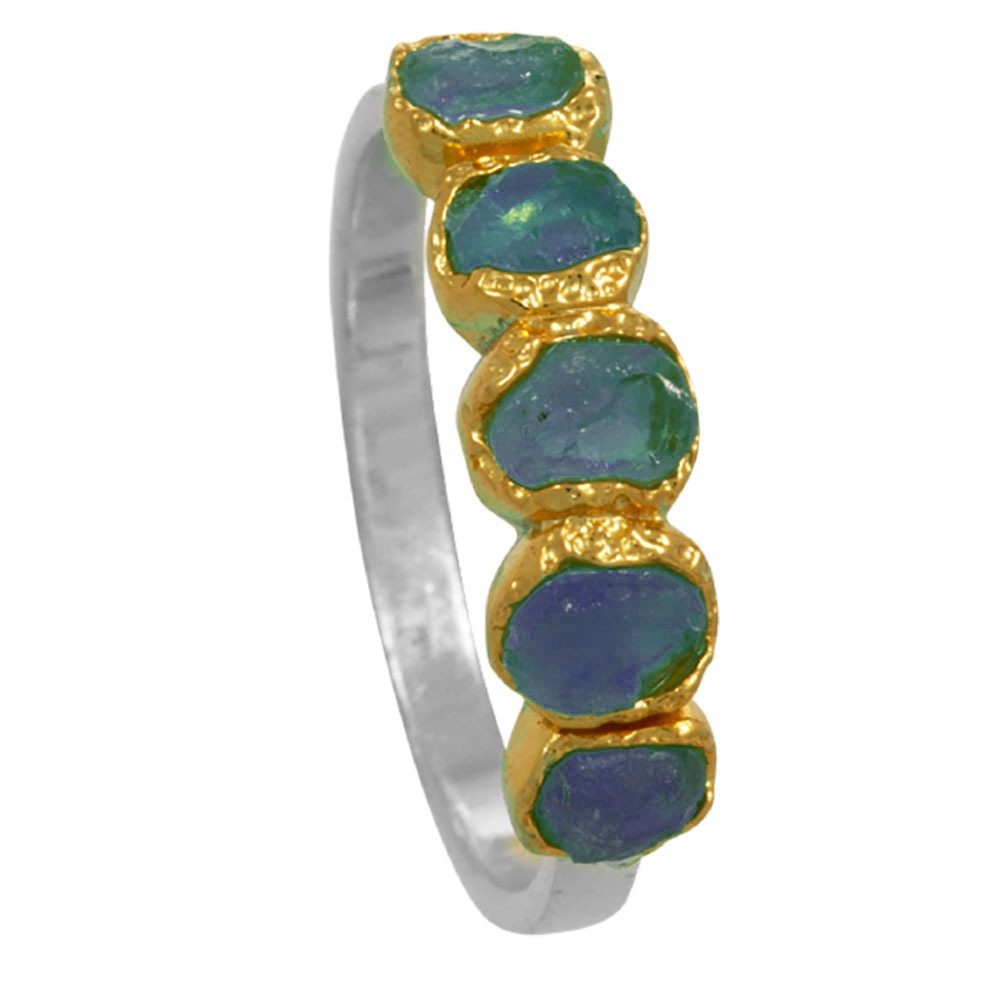 Handmade Sterling Silver & Gold-Plated Ring with Swiss Blue Topaz