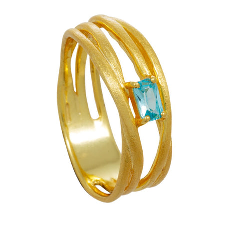 Gold-Plated Sterling Silver Ring with Swiss Blue Topaz