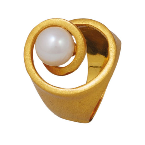 Gold-Plated Sterling Silver Spiral Ring with Cultured Pearl