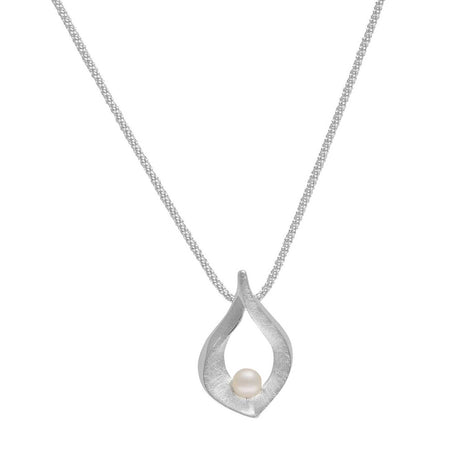 Sterling Silver Leaf Pendant Necklace with Pearl