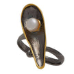 Sterling Silver Ring with Pearl, Black Rhodium and Gold Accents