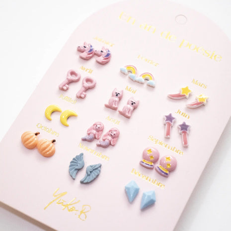 Yuko-B Kids Stud Earrings Set – “Feerie” Ceramic Collection (12 Pairs)