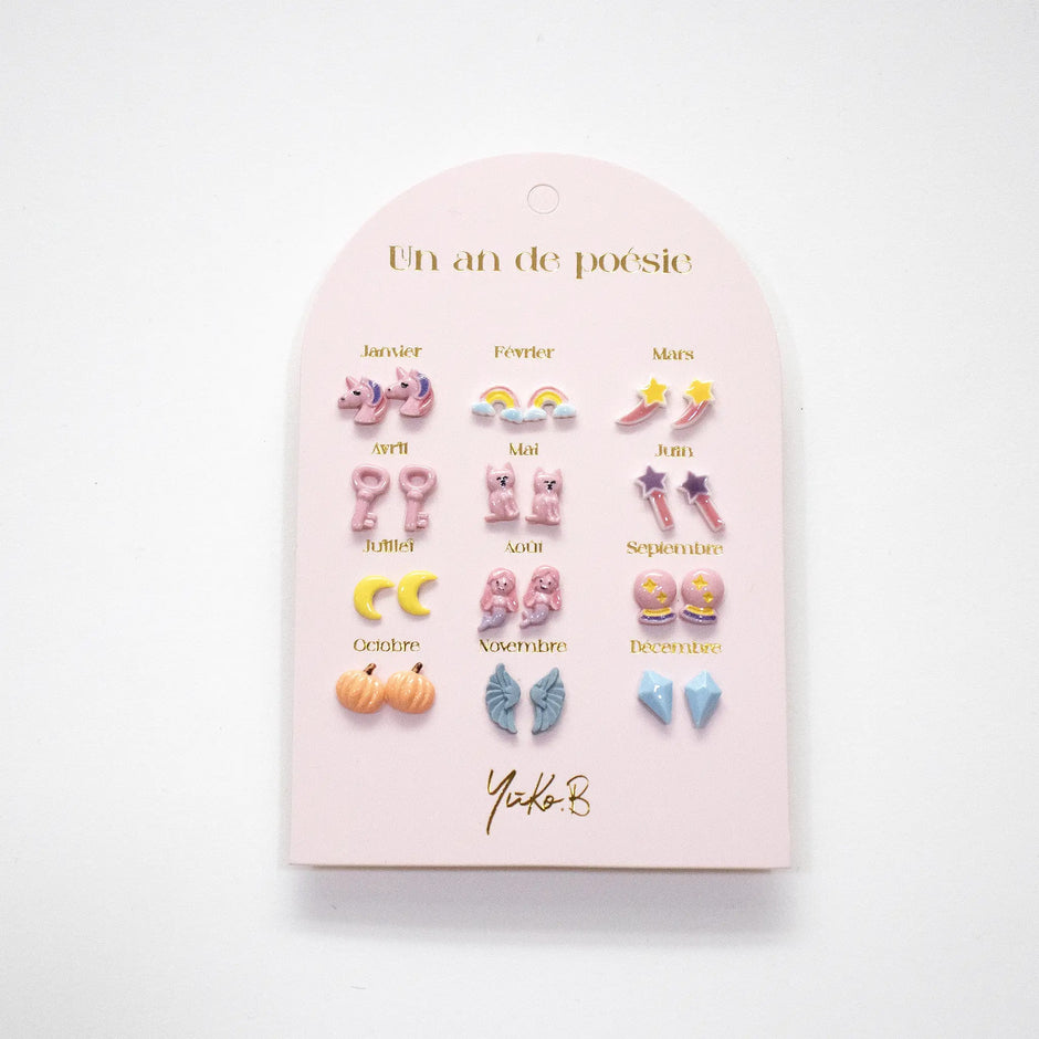 Yuko-B Kids Stud Earrings Set – “Feerie” Ceramic Collection (12 Pairs)