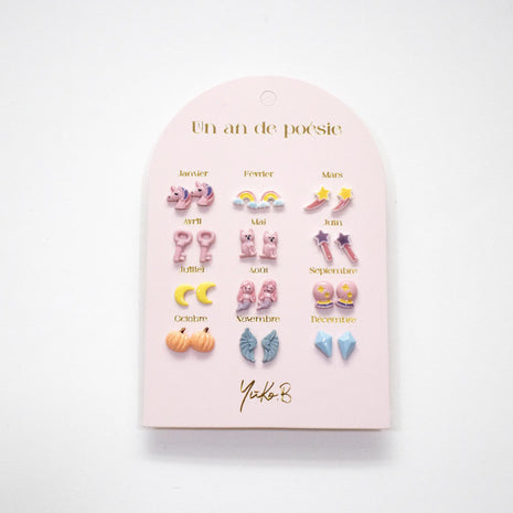 Yuko-B Kids Stud Earrings Set – “Feerie” Ceramic Collection (12 Pairs)