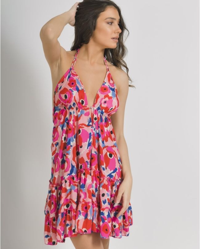 Vibrant Floral Crepe Mini Dress