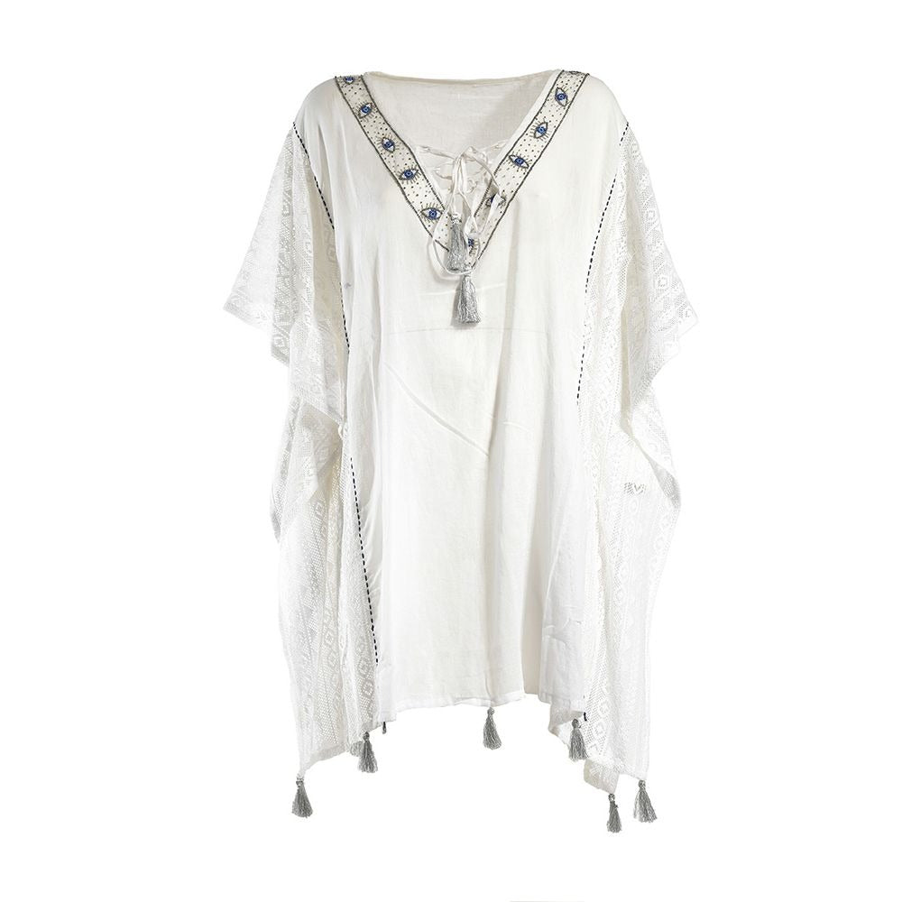 Embroidered Cotton Kaftan – White