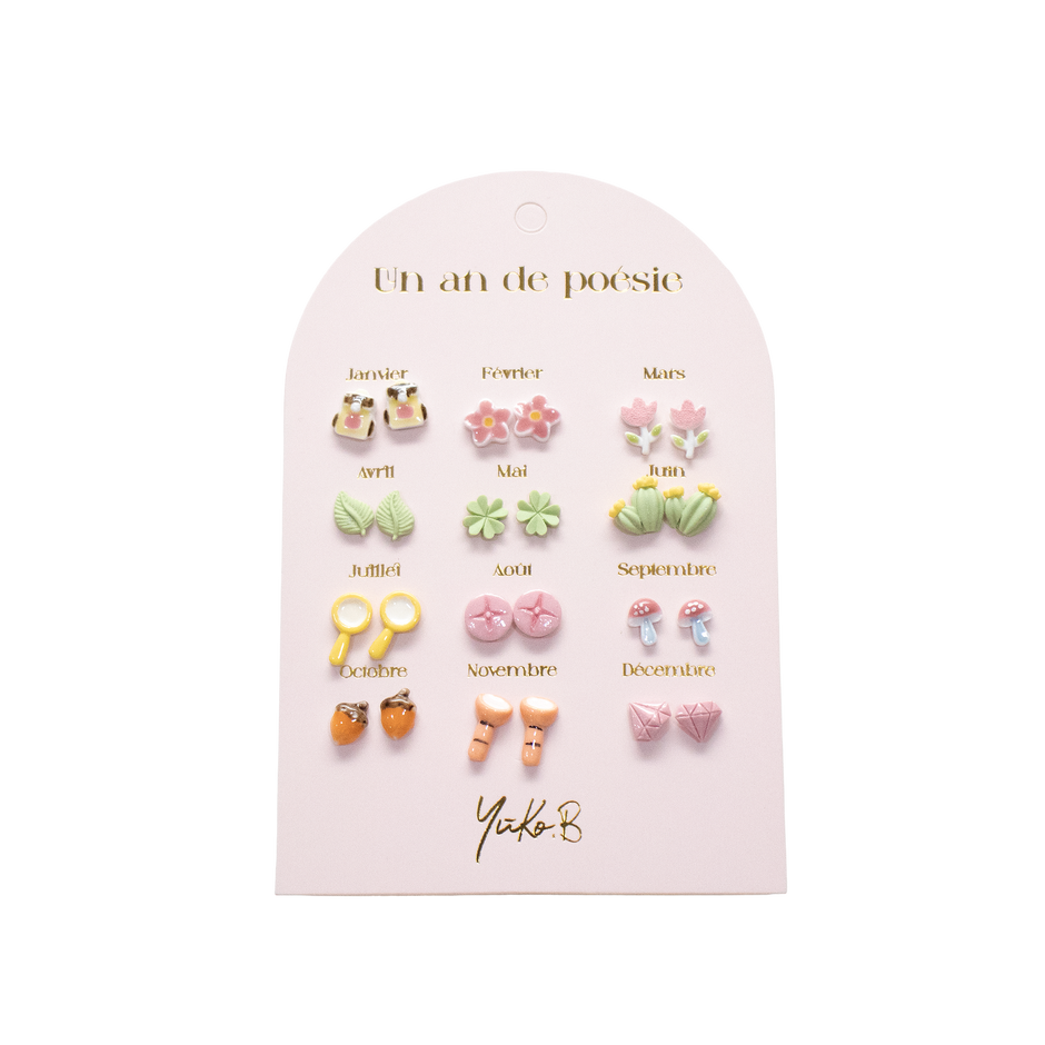 Yuko-B Kids Stud Earrings Set – “Little Explorers” Ceramic Collection (12 Pairs)