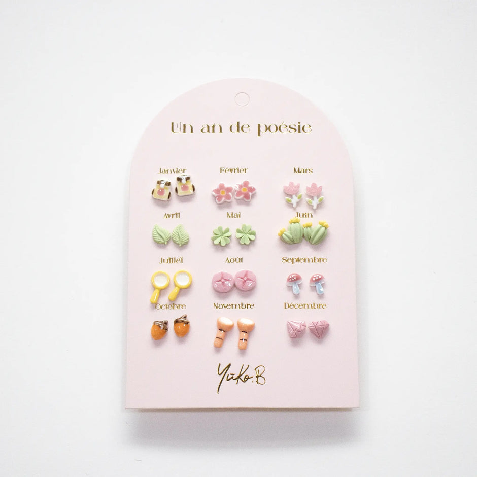 Yuko-B Kids Stud Earrings Set – “Little Explorers” Ceramic Collection (12 Pairs)
