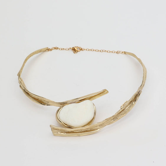 Waveborn Bronze Sculptural Necklace with Black Resin