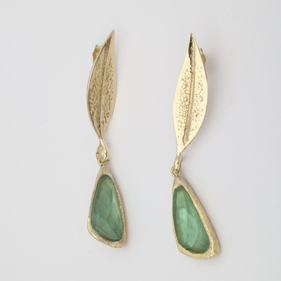 Evo Brass Earrings with Aqua & Brown Resin