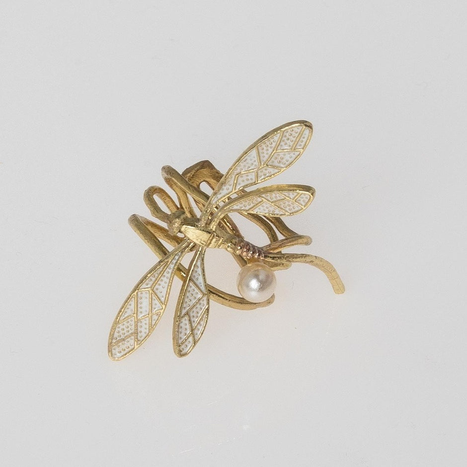 Buzz Brass Ring with White Enamel & Creamrose Light Pearl