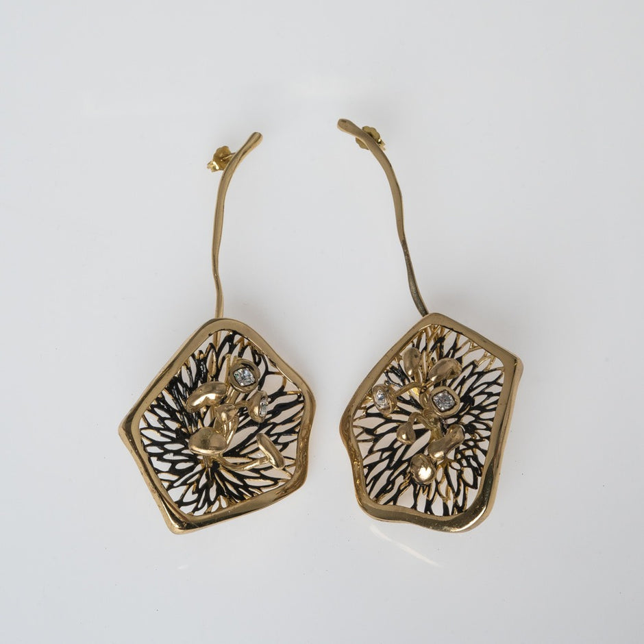 Gloom Statement Earrings | Black Oxidized Brass & White Crystals