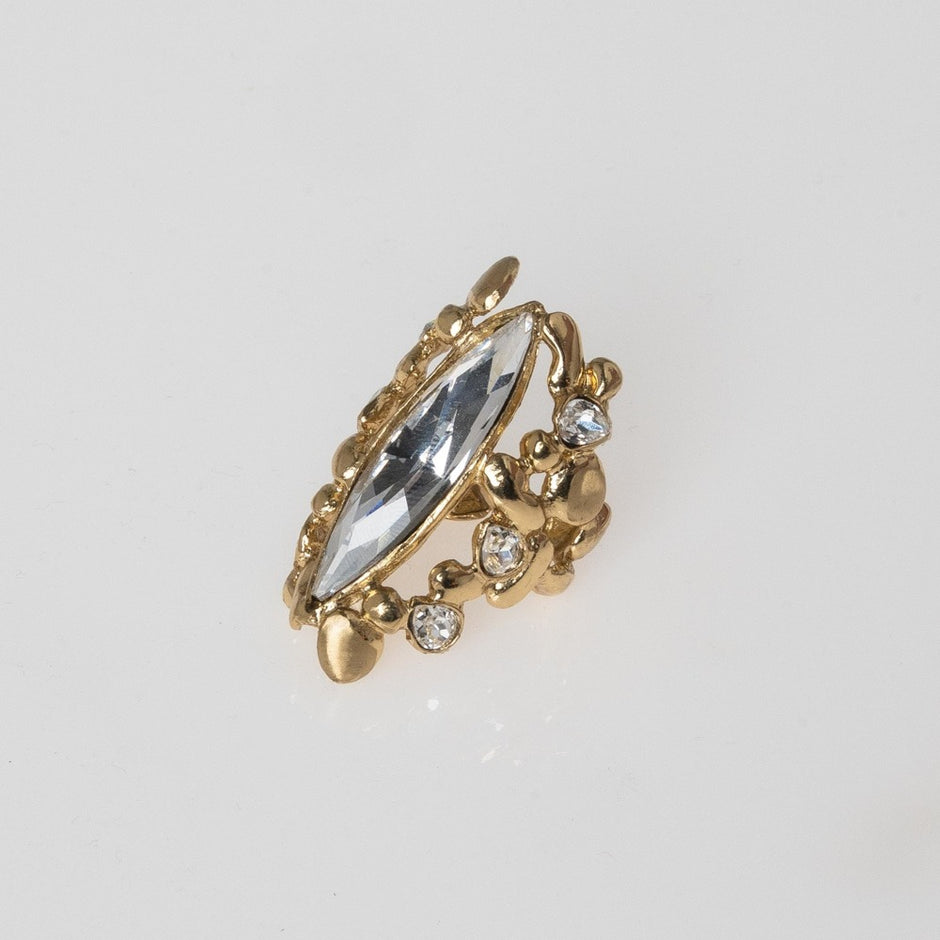 Brass Ring with White Crystal