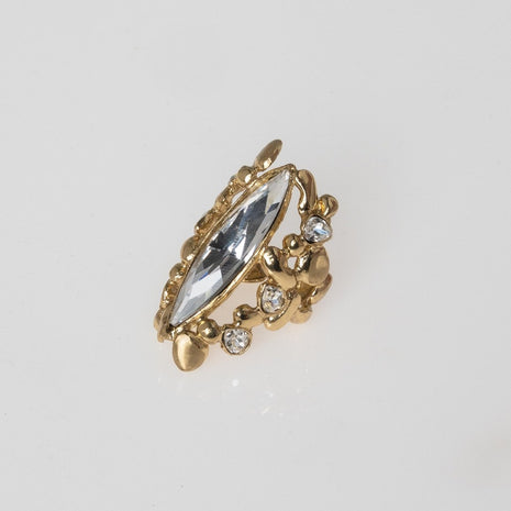 Brass Ring with White Crystal