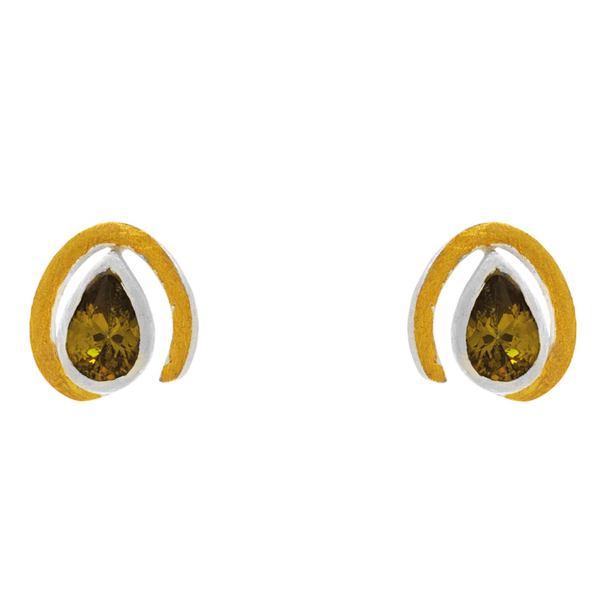 Handmade Sterling Silver & Gold-Plated Stud Earrings with Green Amethyst
