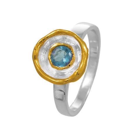 Sterling Silver Ring with Gold Plating and Swiss Blue Topaz
