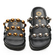 Black Leather Sandals with Silver-Tone Details
