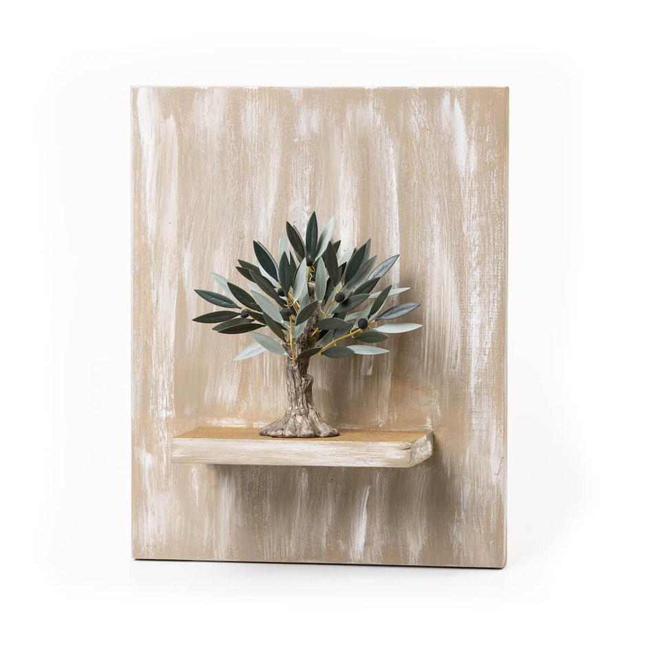 Handmade Small Olive Tree Wall Decor with Brass Leaves & Ceramic Olives