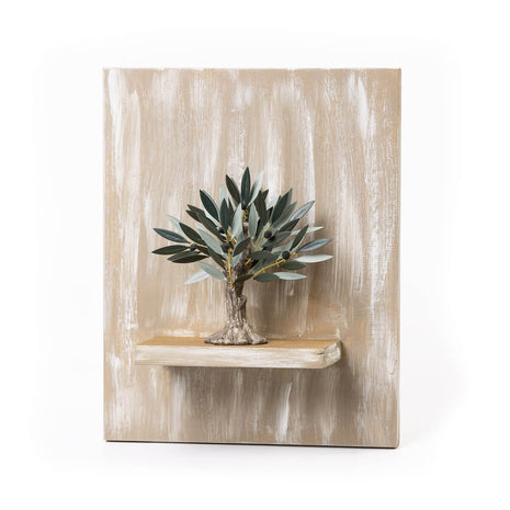 Handmade Small Olive Tree Wall Decor with Brass Leaves & Ceramic Olives
