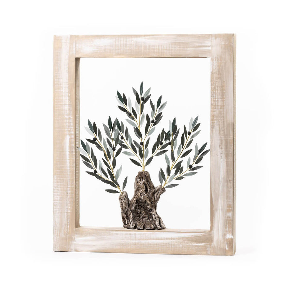 Handmade Olive Tree Wall Frame with Brass Leaves & Ceramic Olives