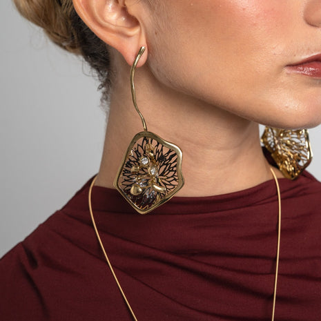 Gloom Statement Earrings | Black Oxidized Brass & White Crystals