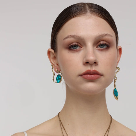 Volcanic Cocoon Asymmetric Aqua Resin Earrings