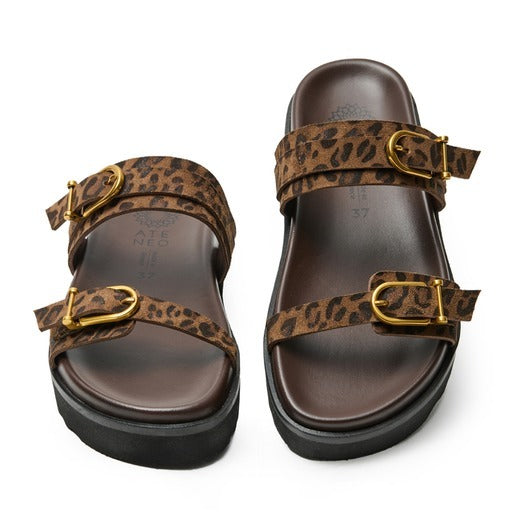 Brown PU Leather Sandals with Buckle Straps